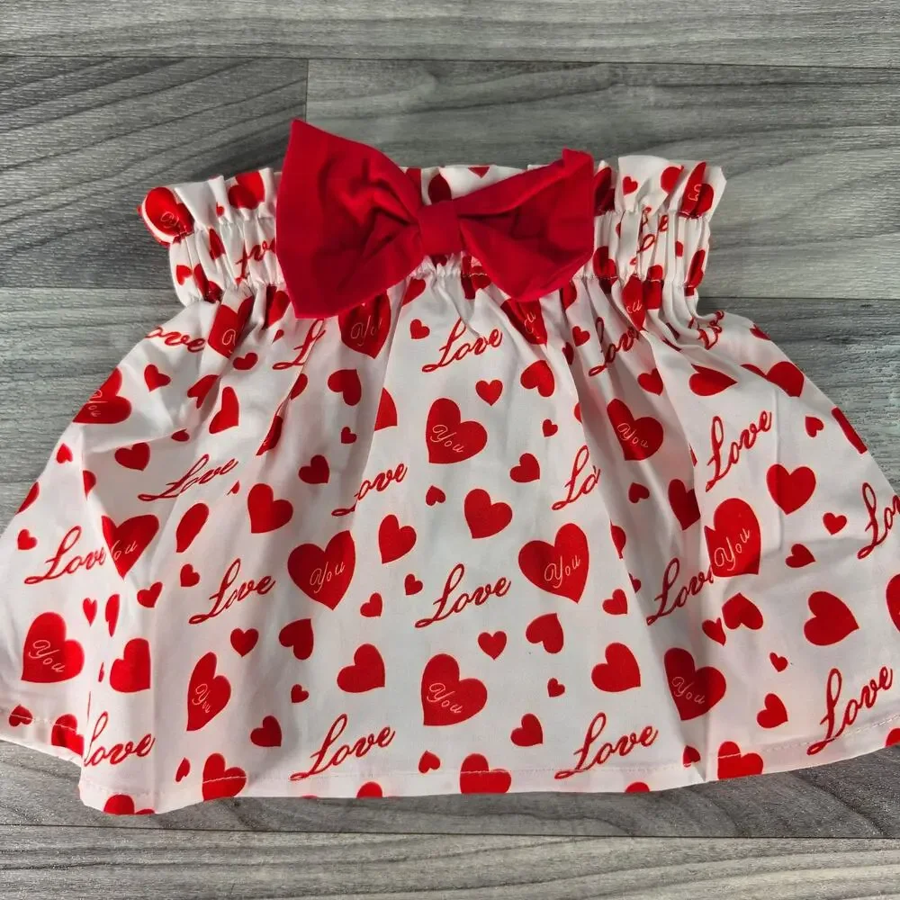 My 1st Valentine's Day Outfit Set Red White Hearts Shoes Bow 3-6M 5 Pc